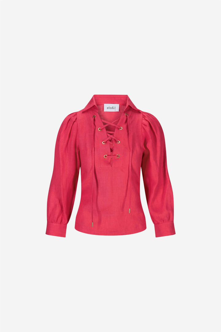 Vivienne Linen Blouse Raspberry