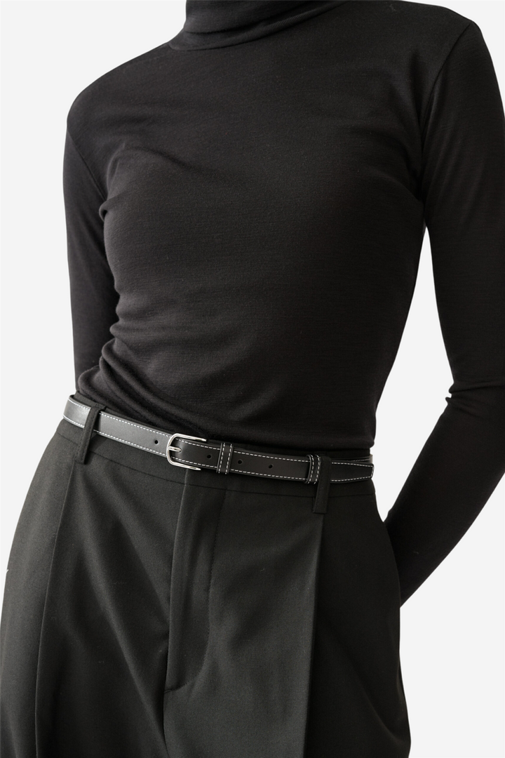 Slim Leather Belt Black