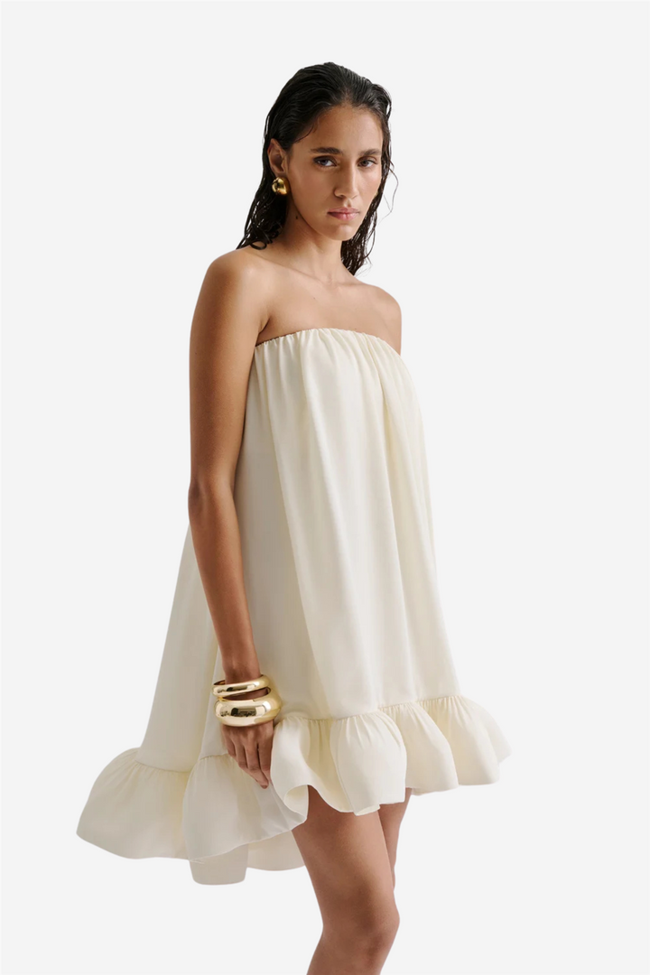 Mikala Strapless Ruffled Mini Dress White