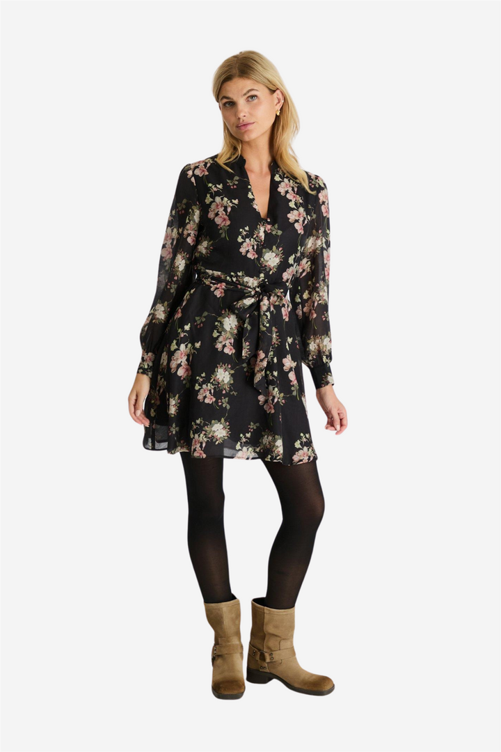 Heidi Print Flower Dress Black
