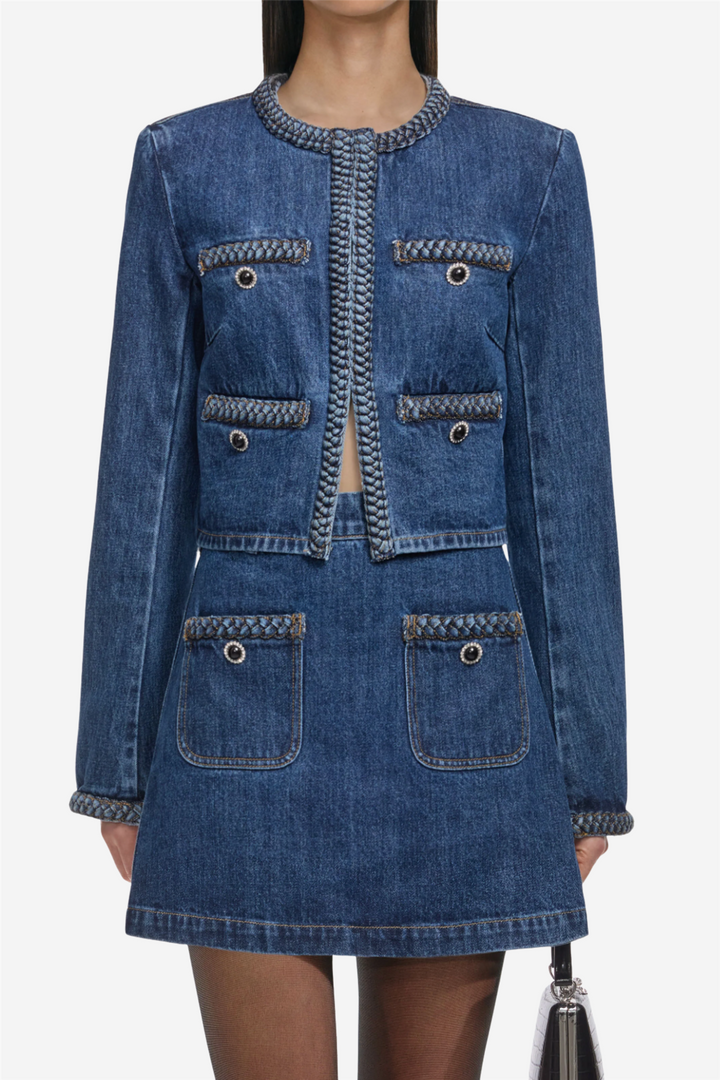 Braided Denim Mini Skirt Blue