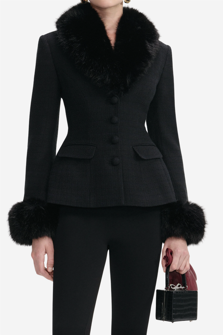 Tailored Boucle Fur Jacket Black