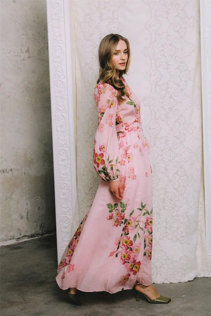 Viscose V-Neck Dress Cherry Blossom