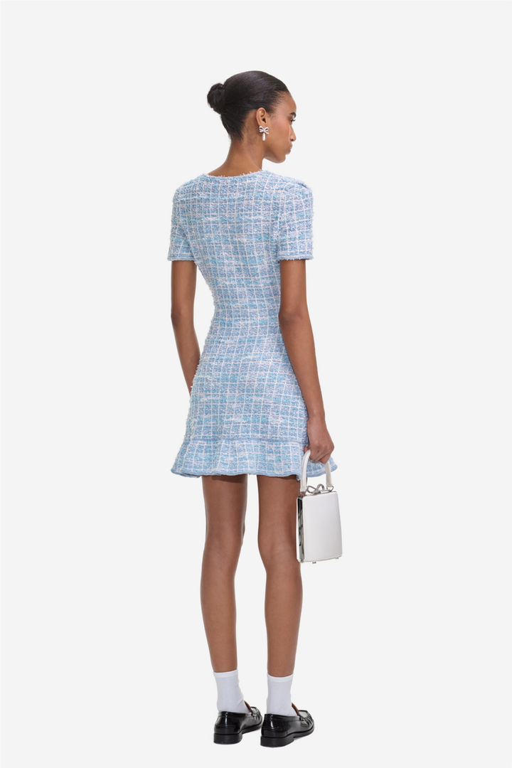 Blue Check Knit Mini Dress