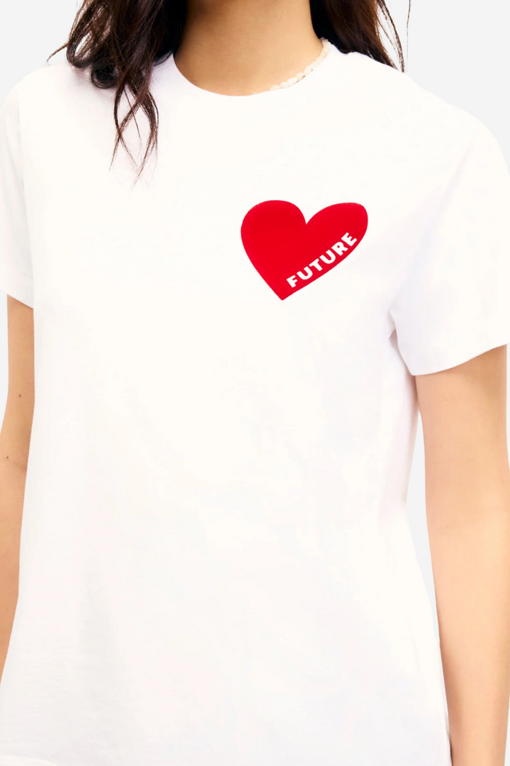 Crewneck Short Sleeve Heart T-Shirt Blanc