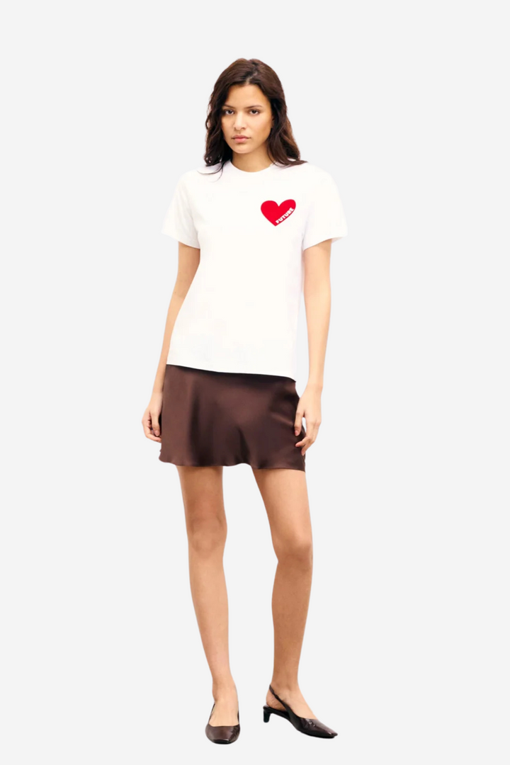 Crewneck Short Sleeve Heart T-Shirt Blanc