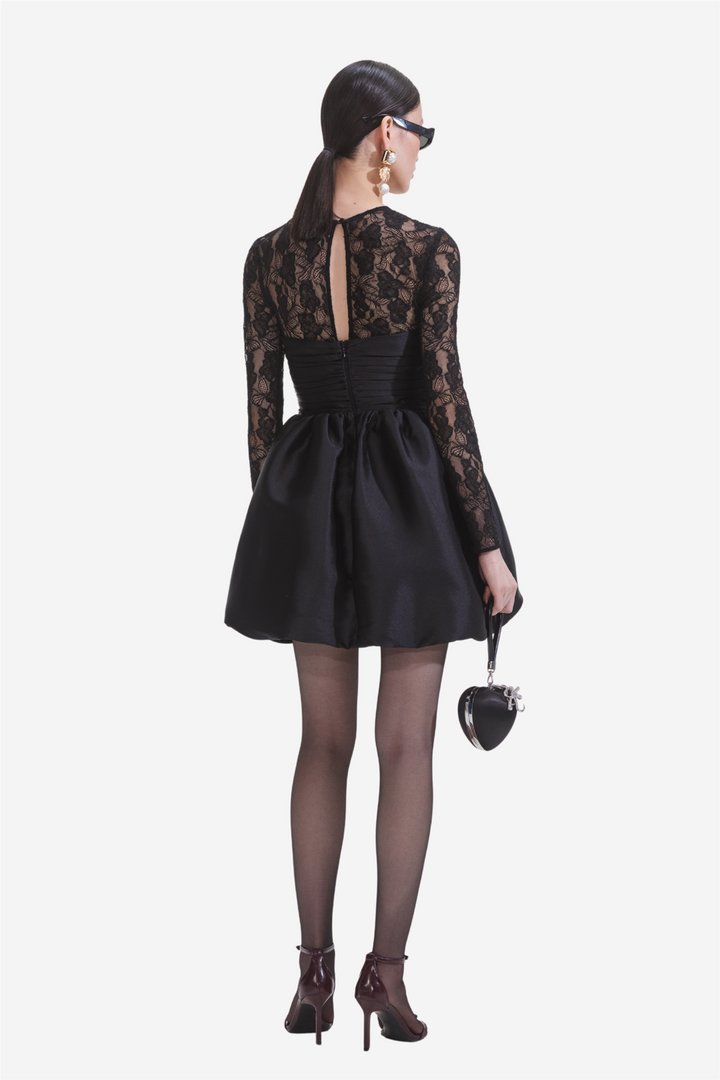 Black Taffeta Lace Mini Dress