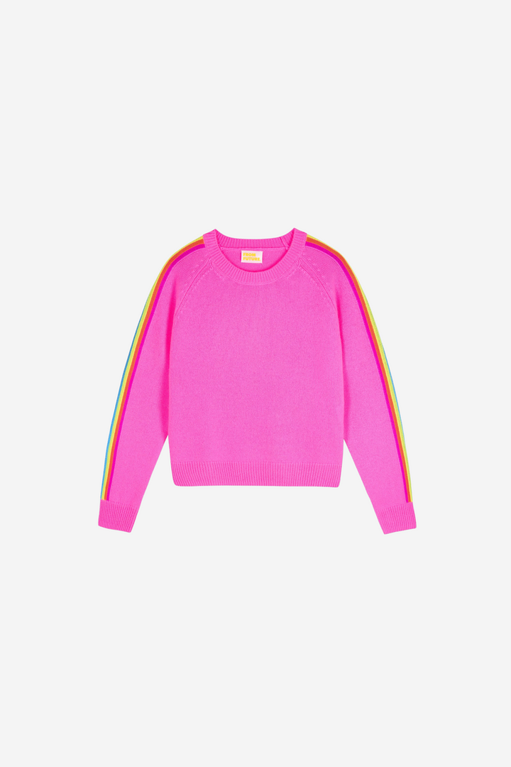 Crewneck Sweater Stripes Multicolor Sleeves Paradise Pink