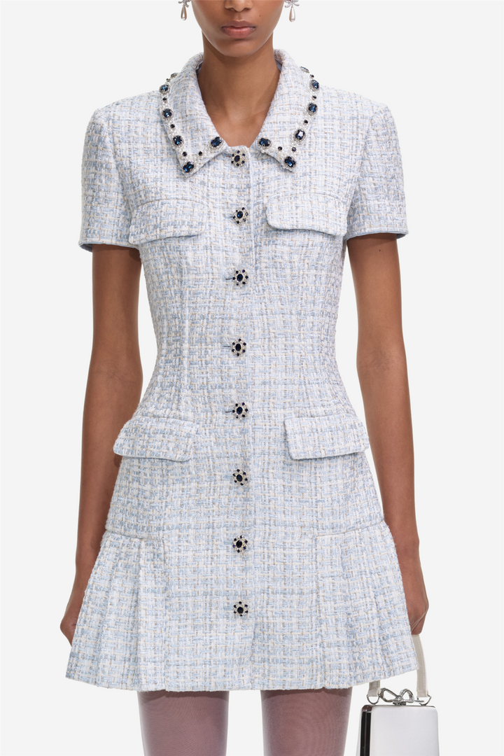 Blue Boucle Mini Dress