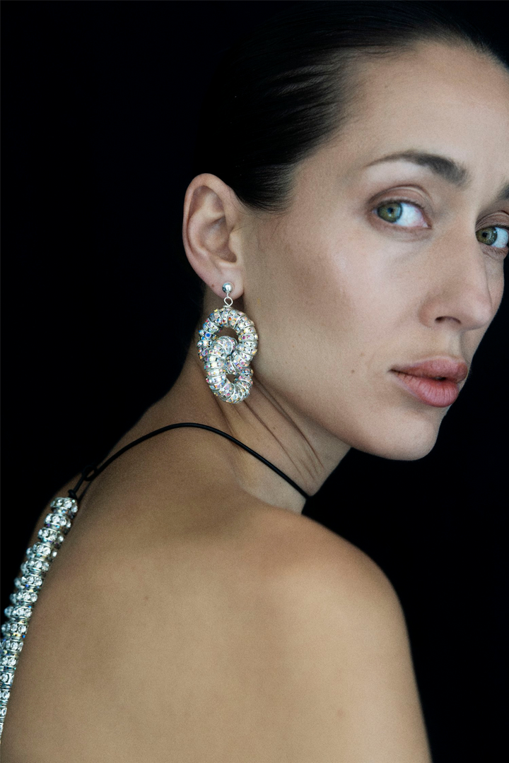 Diamond Tire Earrings Silver