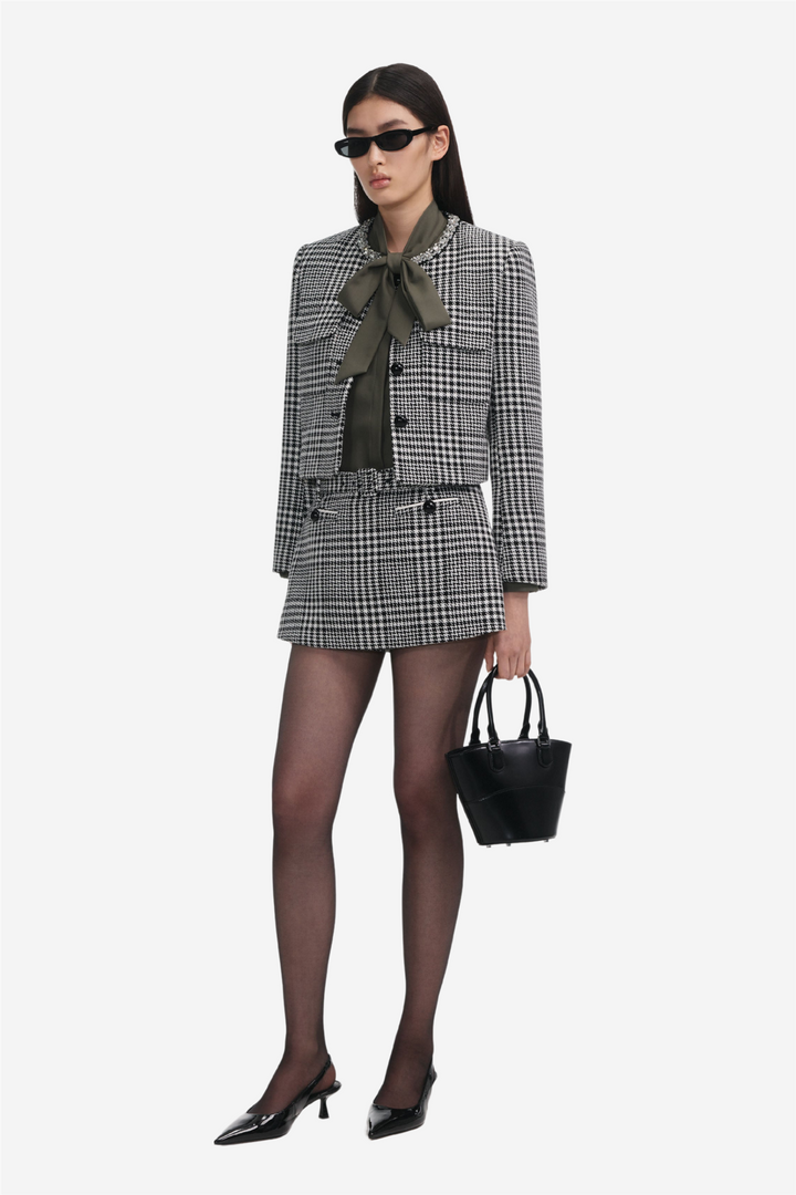 Houndstooth Crystal Trim Jacket Black and White