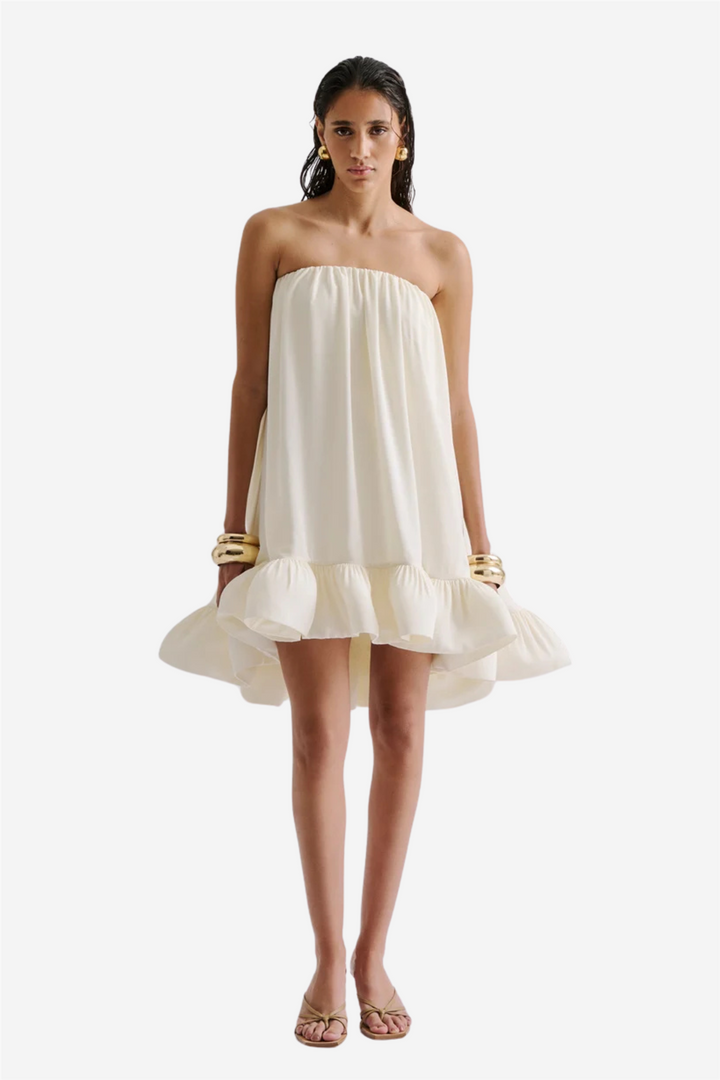 Mikala Strapless Ruffled Mini Dress White
