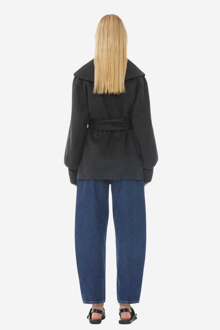 Wool Big Collar Belt Jacket Phantom