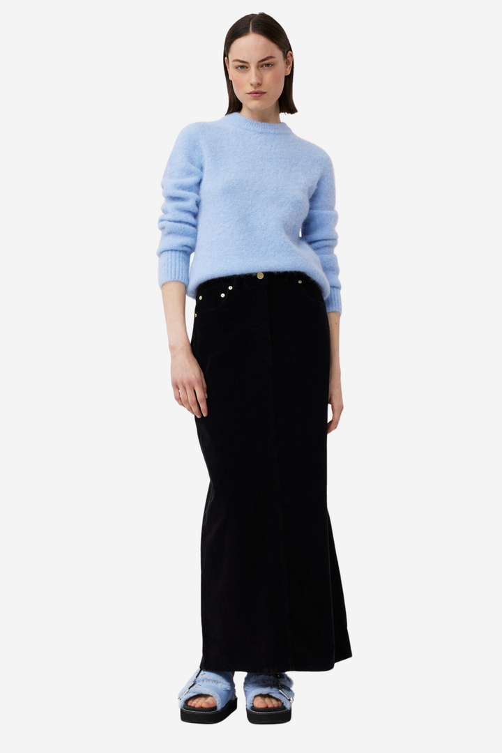 Washed Corduroy Long Skirt Black