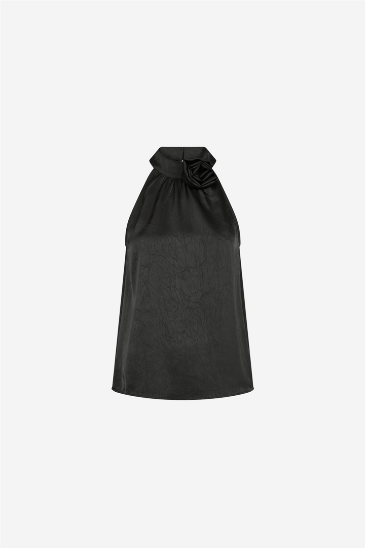 Rosette Crinkle Sateen Top Black