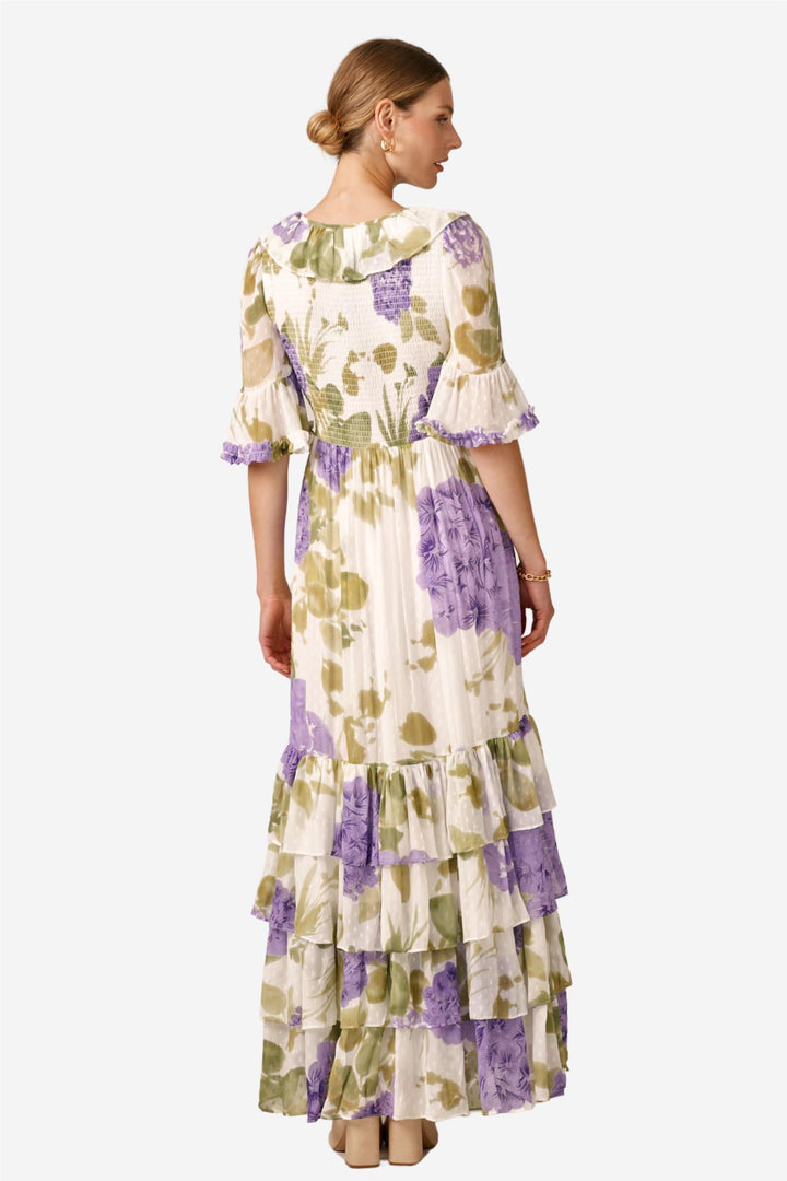 Dotted Georgette Rouching Dress Purple Flowerfield