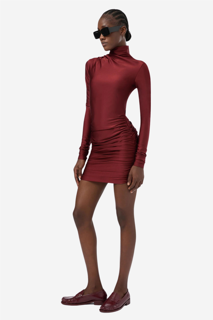 Olandra turtleneck draped mini dress Bordeaux