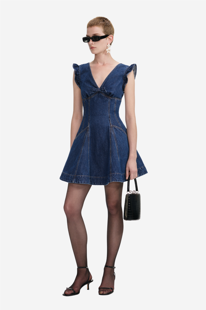 Flared Denim Mini Dress Blue