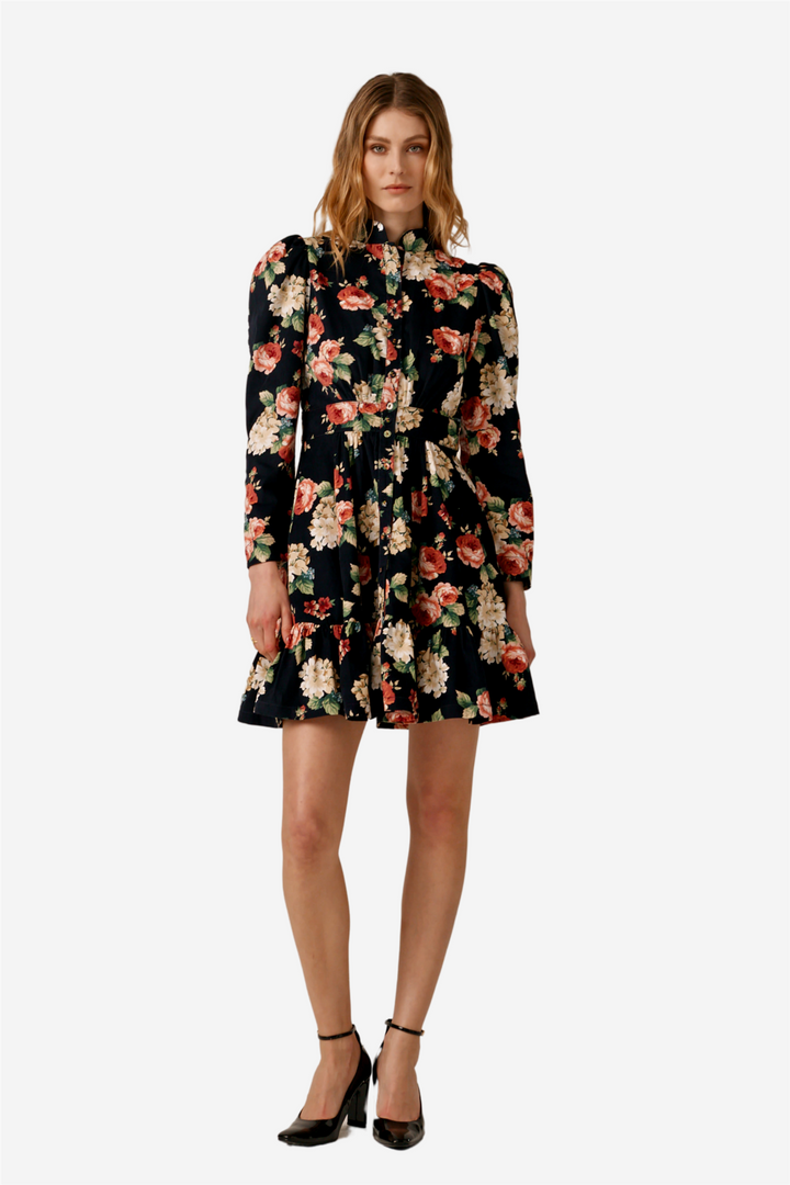 Baby Cord Mini Dress Midnight Roses