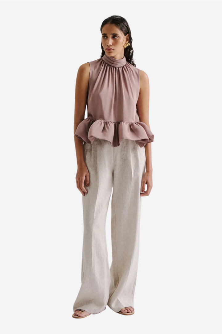 Lun Halterneck Frilled Hem Bloouse Taupe