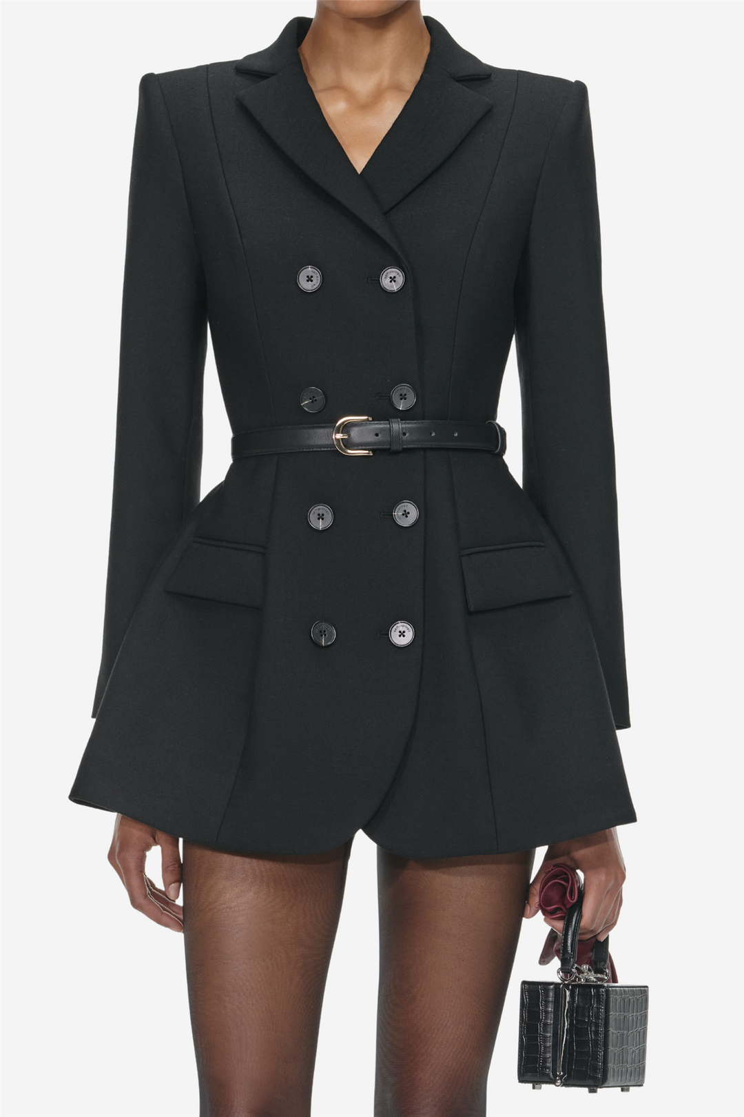 Wool Crepe Mini Dress Black