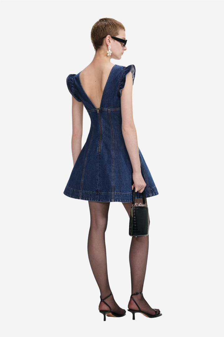Flared Denim Mini Dress Blue