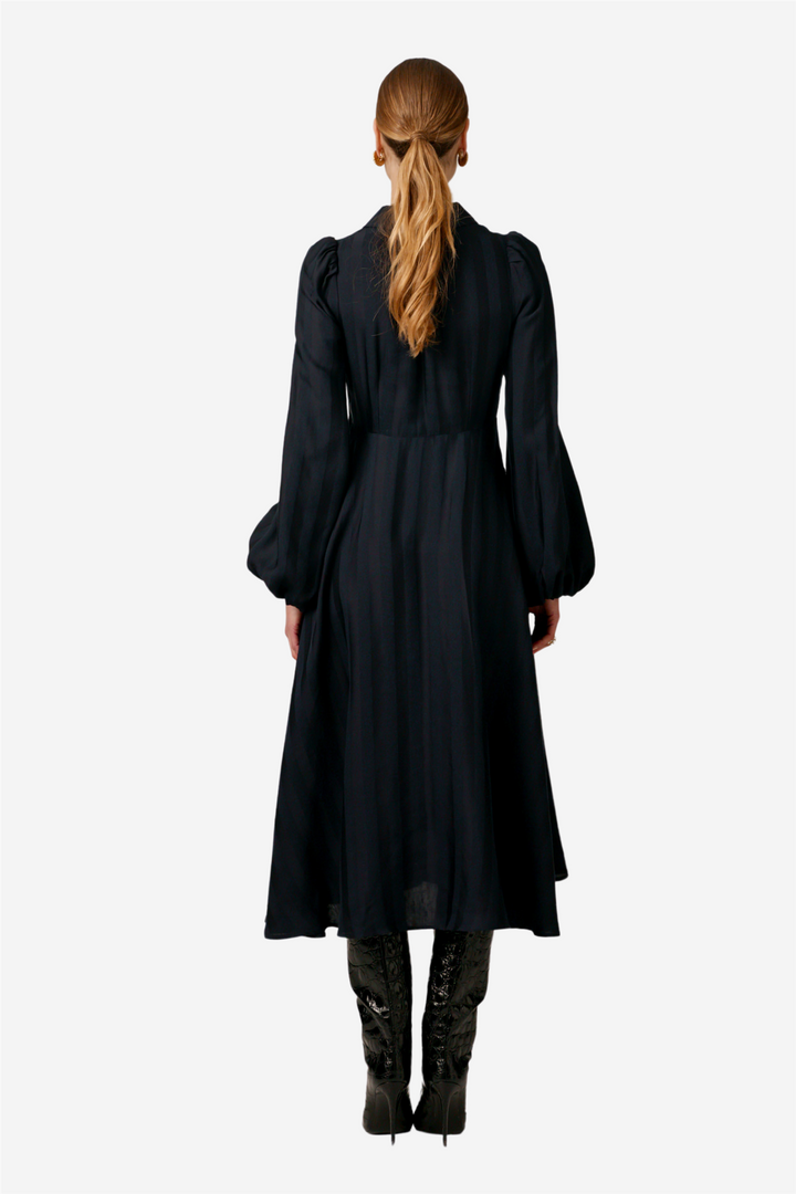 Striped Collared Midi Dress Black