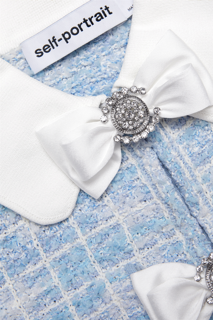 Blue Check Collared Knit Mini Dress