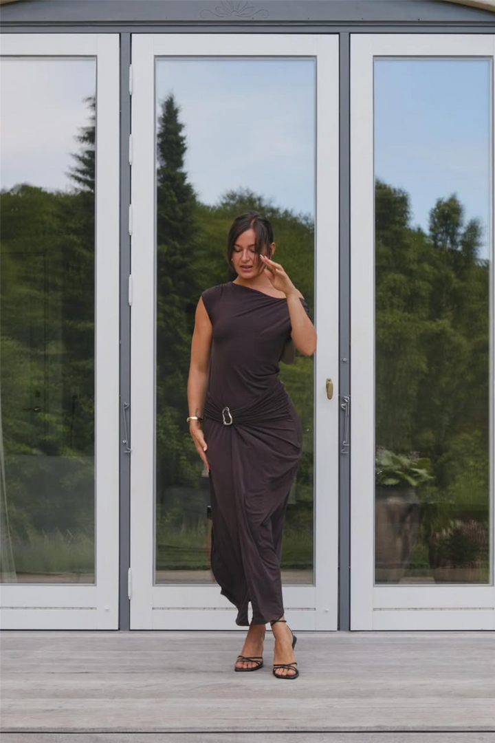 Minja drapy dress chocolate brown