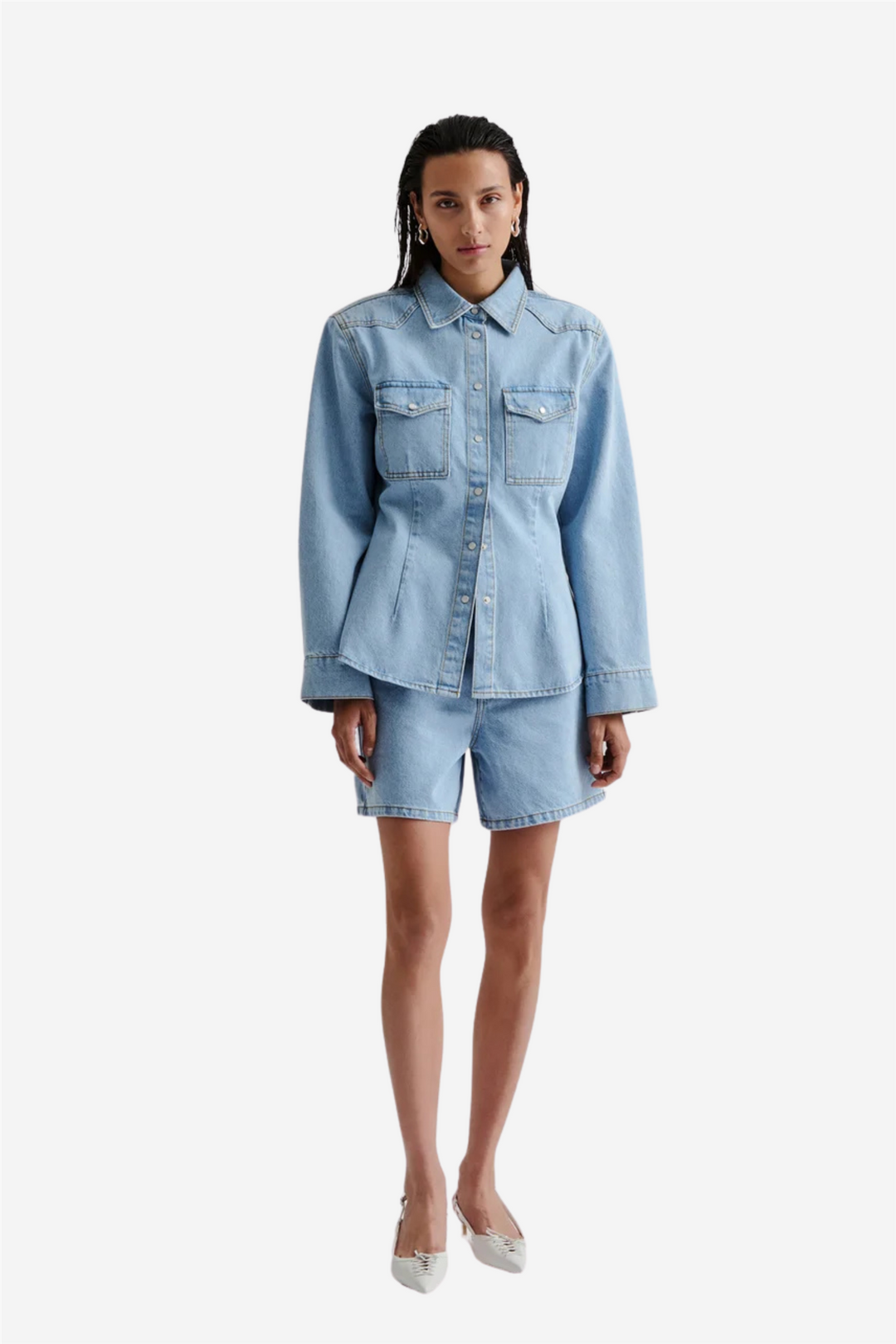 The suns high rise denim shorts light blue