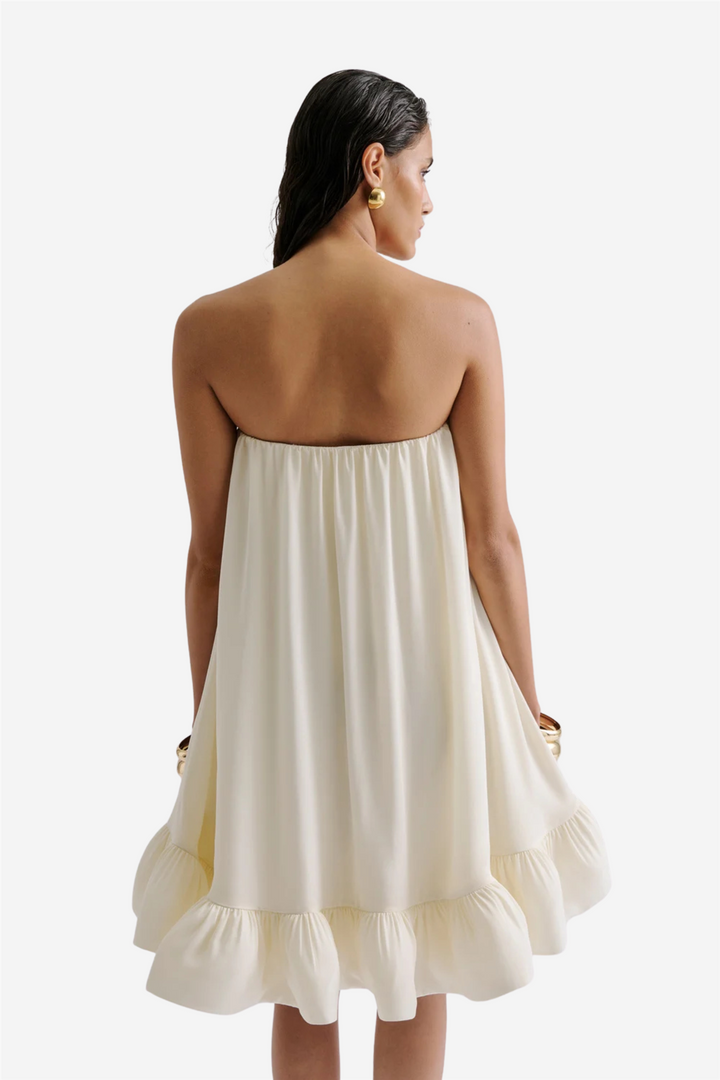 Mikala Strapless Ruffled Mini Dress White