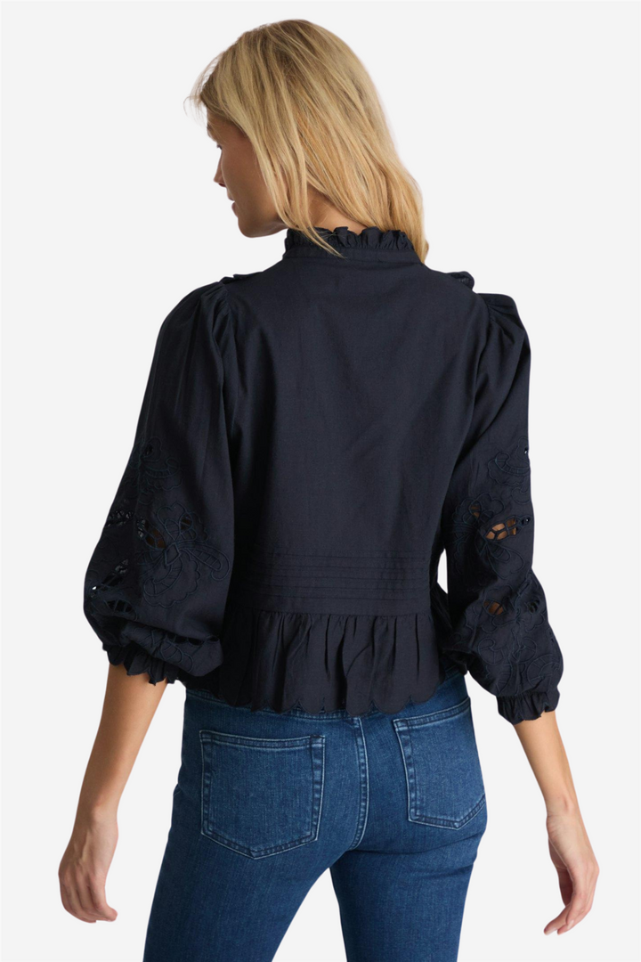 Petrine Embroidery Bloouse Navy