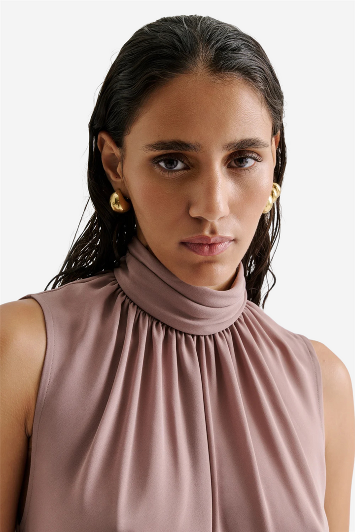Lun Halterneck Frilled Hem Bloouse Taupe