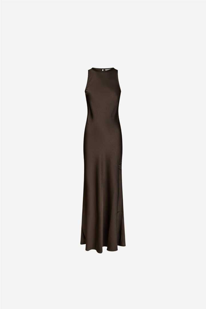 Celinie Heavy Sateen Dress Dark Brown