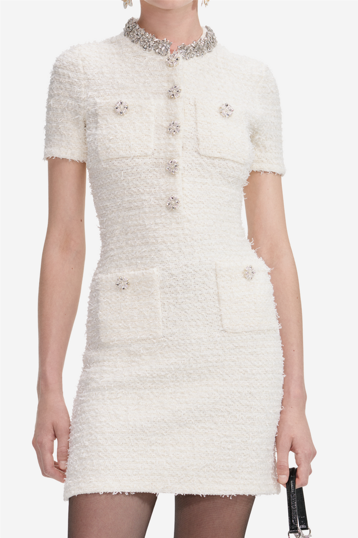 Textured Knit Mini Dress Cream