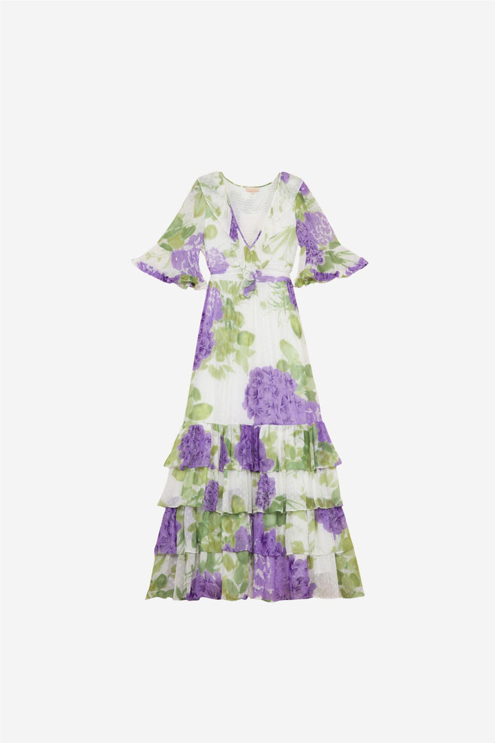 Dotted Georgette Rouching Dress Purple Flowerfield