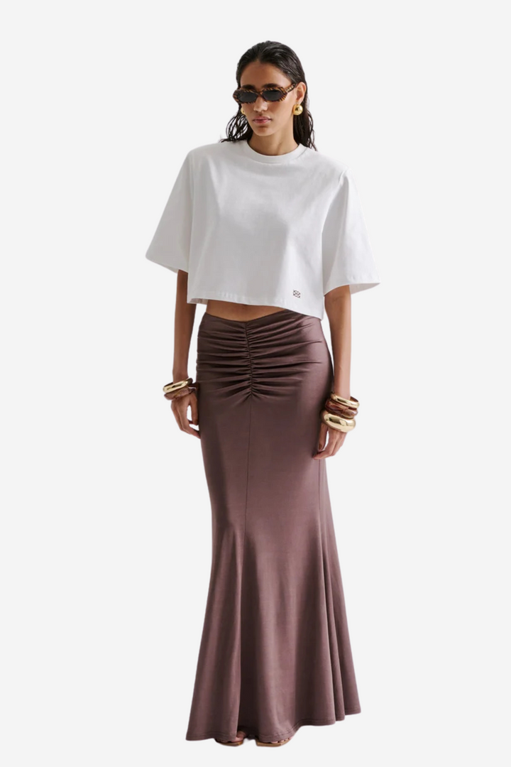 Majori Ruched Jersey Maxi Skirt Chocolate