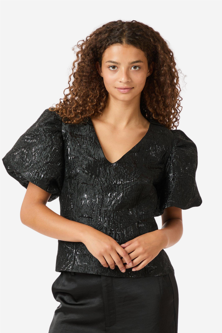 Camia Metallic Brocade Blouse Black