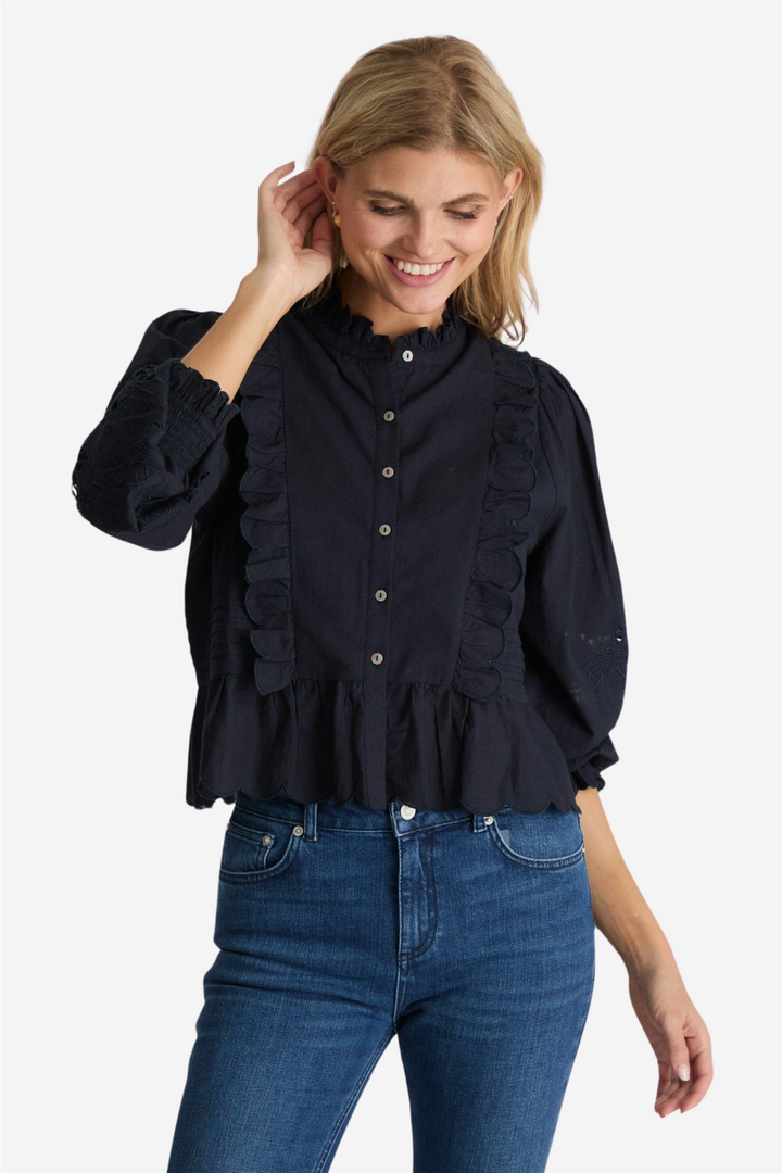 Petrine Embroidery Bloouse Navy
