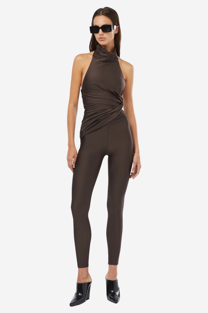 Tatiana Sleeveless Open Back Jumpsuit Brown