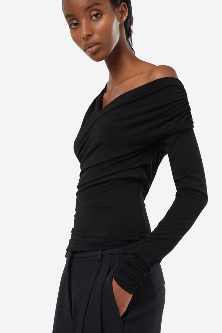 Trixie Top Off Shoulder Detail Top Black