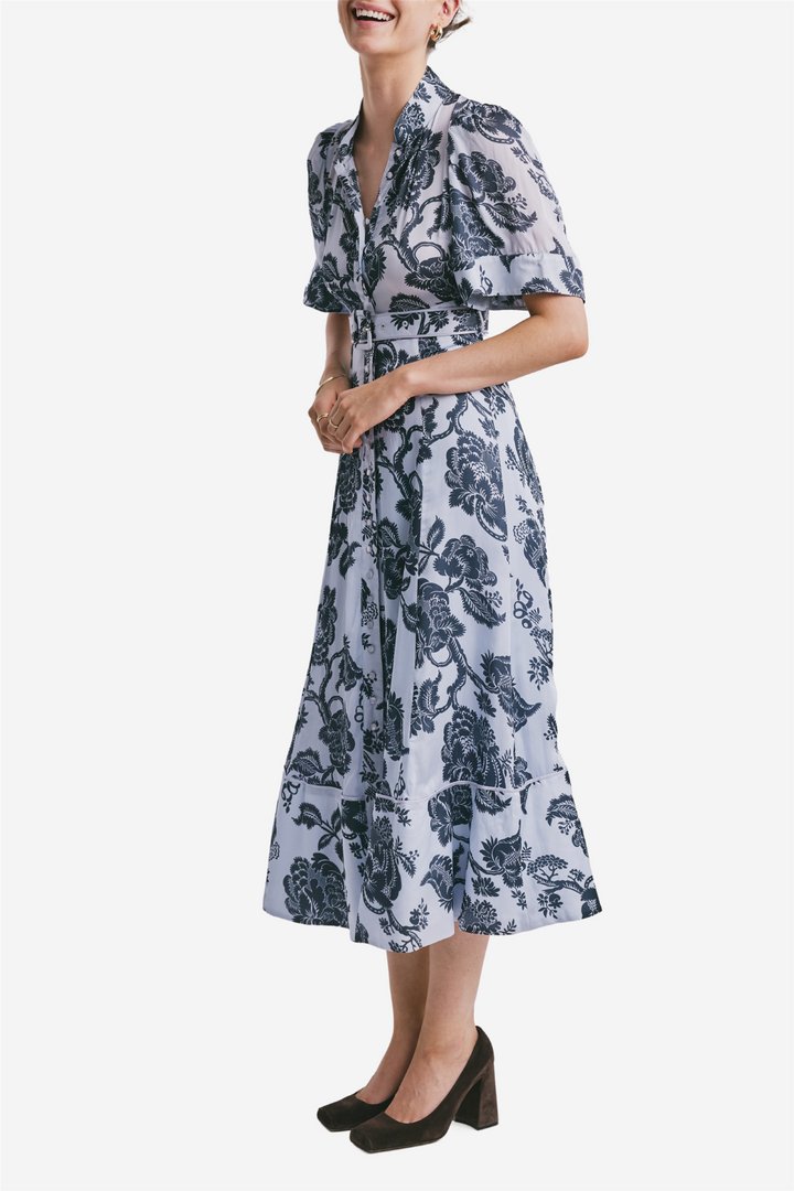 Organza midi dress blue bouquet