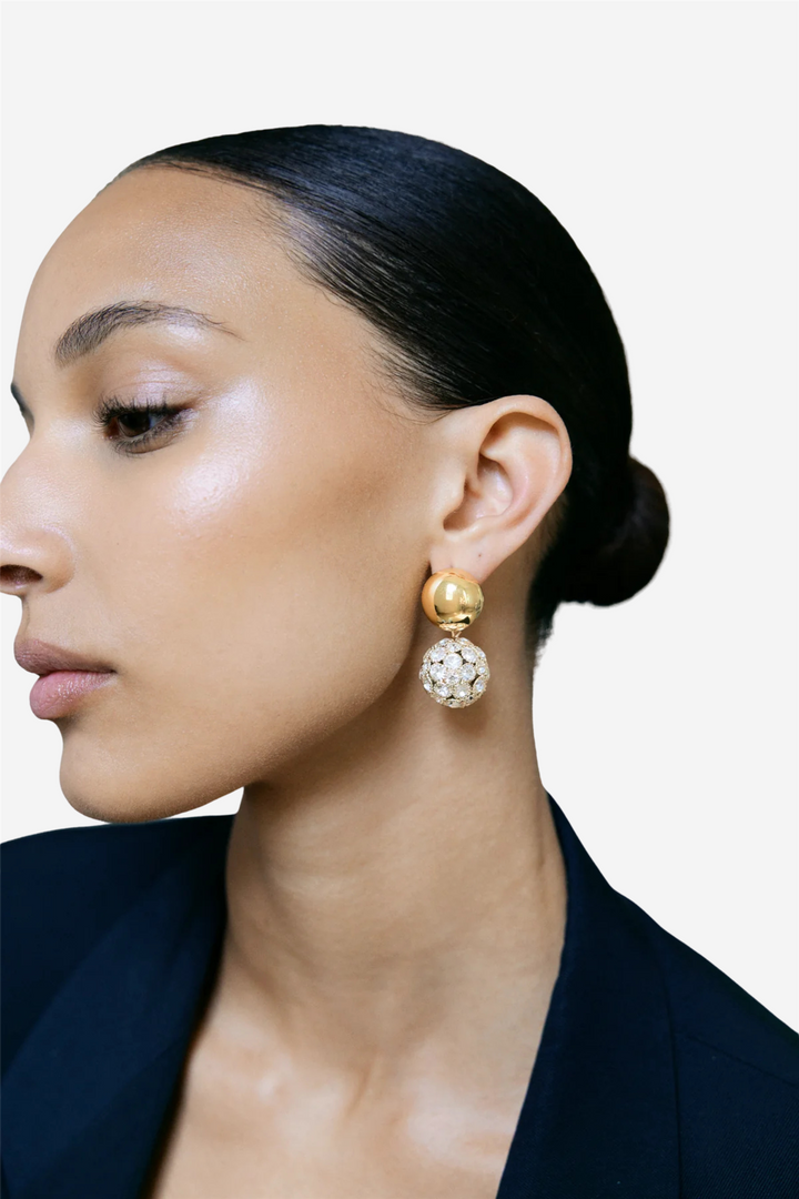 Crystal Sphere Stud Gold