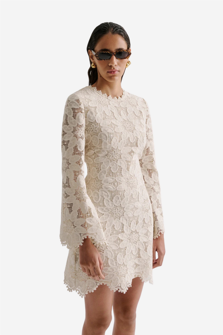 Imani Guipure Lace Mini Dress Sand