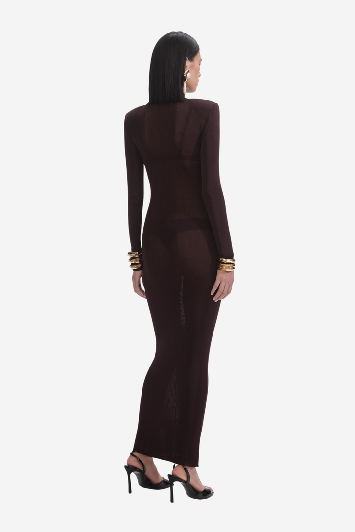Brown Viscose Knit Maxi Dress