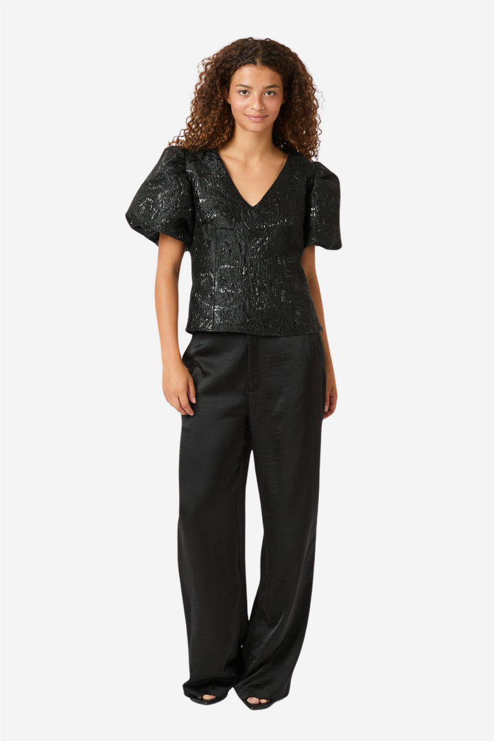 Camia Metallic Brocade Blouse Black
