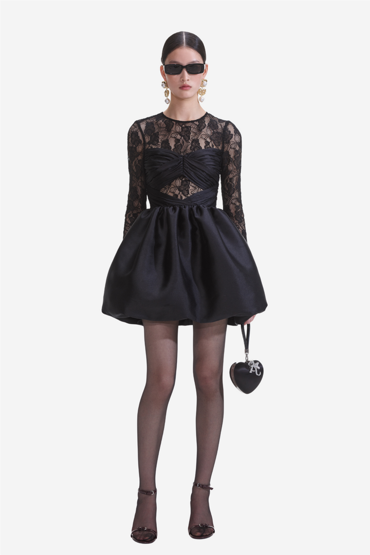 Black Taffeta Lace Mini Dress