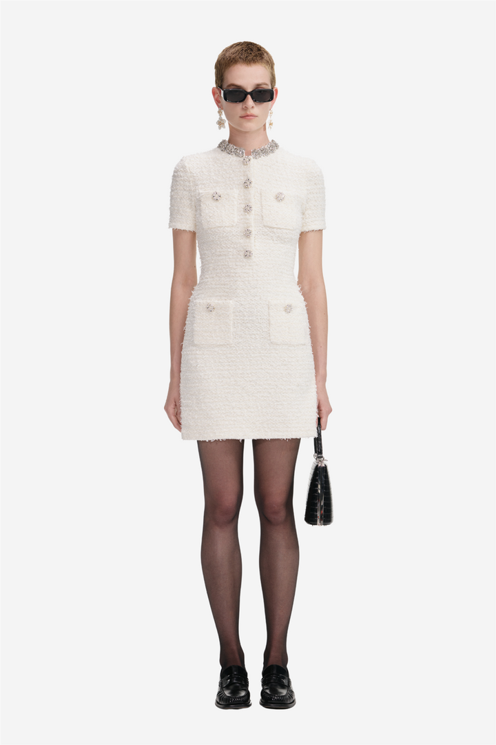 Textured Knit Mini Dress Cream