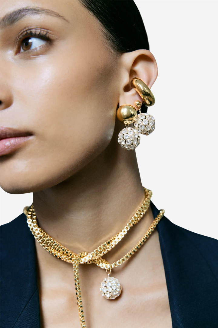 Crystal Sphere Stud Gold