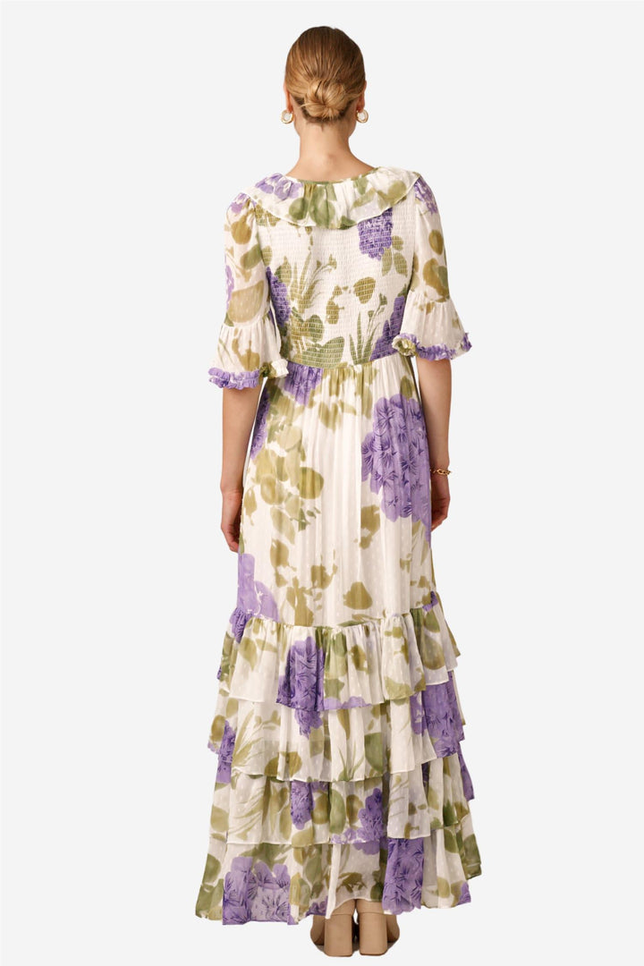 Dotted Georgette Rouching Dress Purple Flowerfield